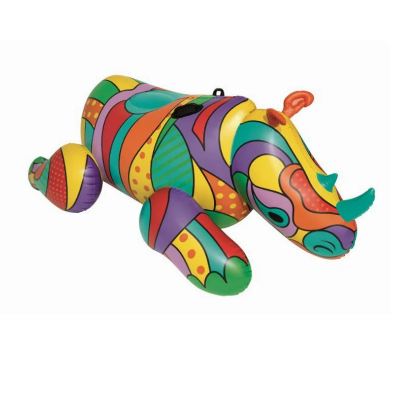 Adult Giant Inflatable Ride on Rhino Pool Floats Full Printing Animal Ridable Pool Floaties Summer Water Toys Air Raft Bed