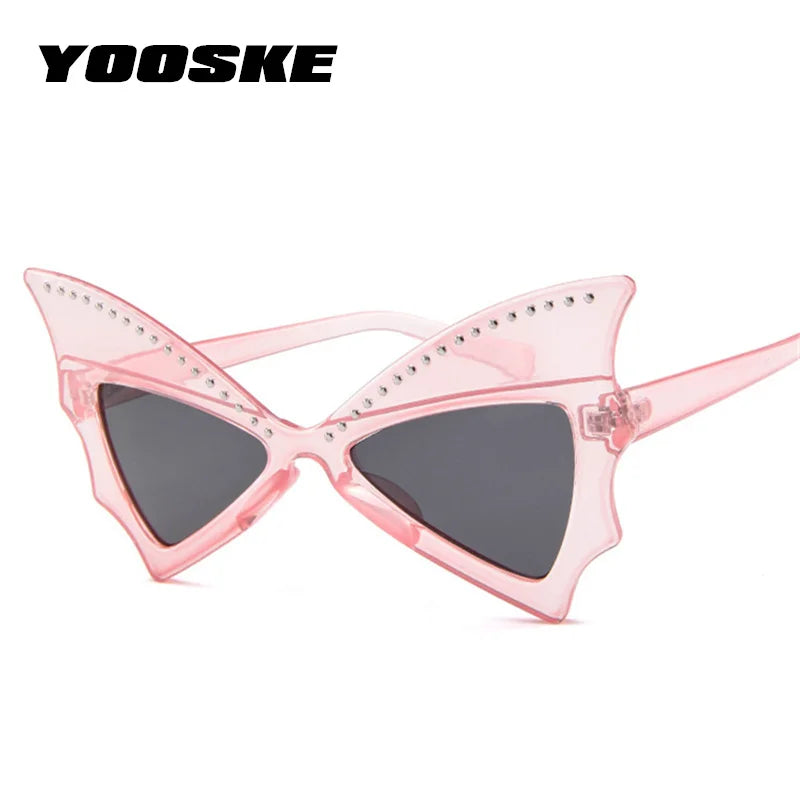 YOOSKE Oversize Sunglasses Women Bat Sharp Shades Sun Glasses Rivet Big Frame Sunglass Personality Dance Party Glasses