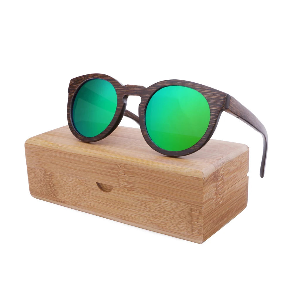 BerWer New Round Top Bamboo Sunglasses Brand Sunglass Women Retro Designer Wooden Sunglasses