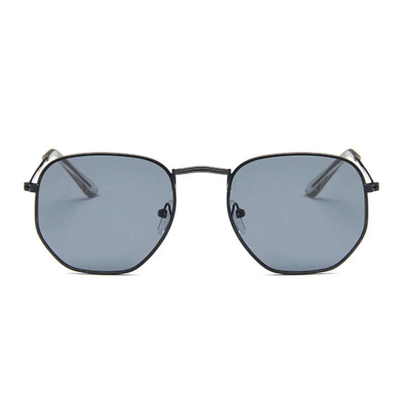 Hexagon Black Sunglasses Woman Brand Designer Small Square Sunglases Man Metal Frame Driving Fishing Sun Glasses Female