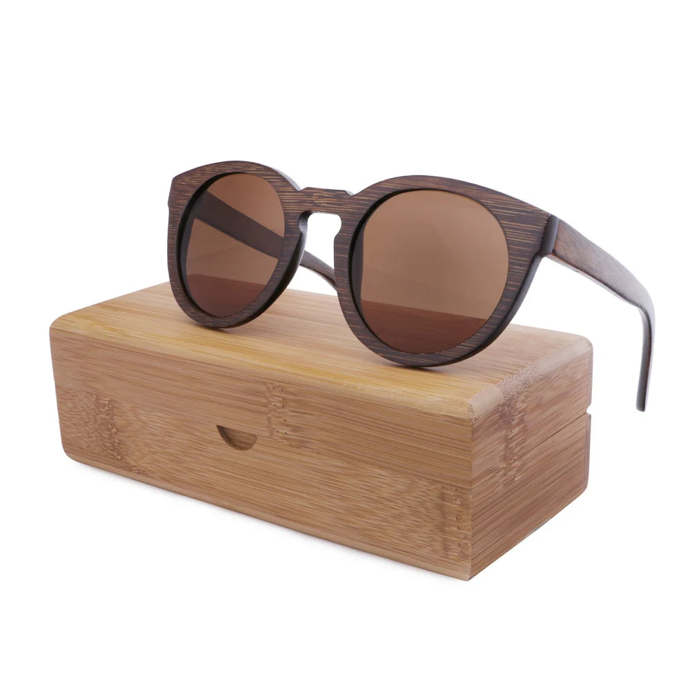 BerWer New Round Top Bamboo Sunglasses Brand Sunglass Women Retro Designer Wooden Sunglasses