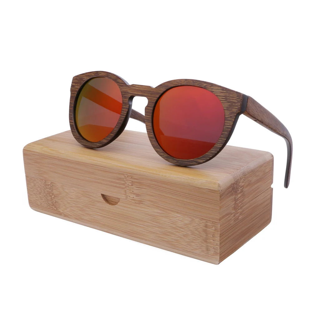 BerWer New Round Top Bamboo Sunglasses Brand Sunglass Women Retro Designer Wooden Sunglasses