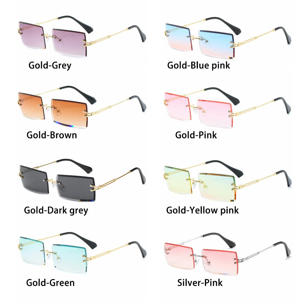Fashion Popular Rimless Small Rectangle Sunglasses Women Men 2020 Shades Alloy Metal Glasses UV400 Eyewear