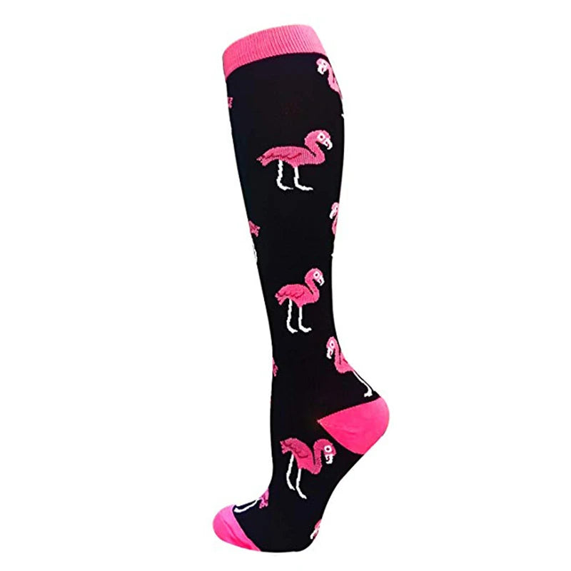 Compression Socks Women Men Outdoor Sports Halloween Series Animals Flamingo Shark Monkey Cat Bones Pressure Elastic Stockings