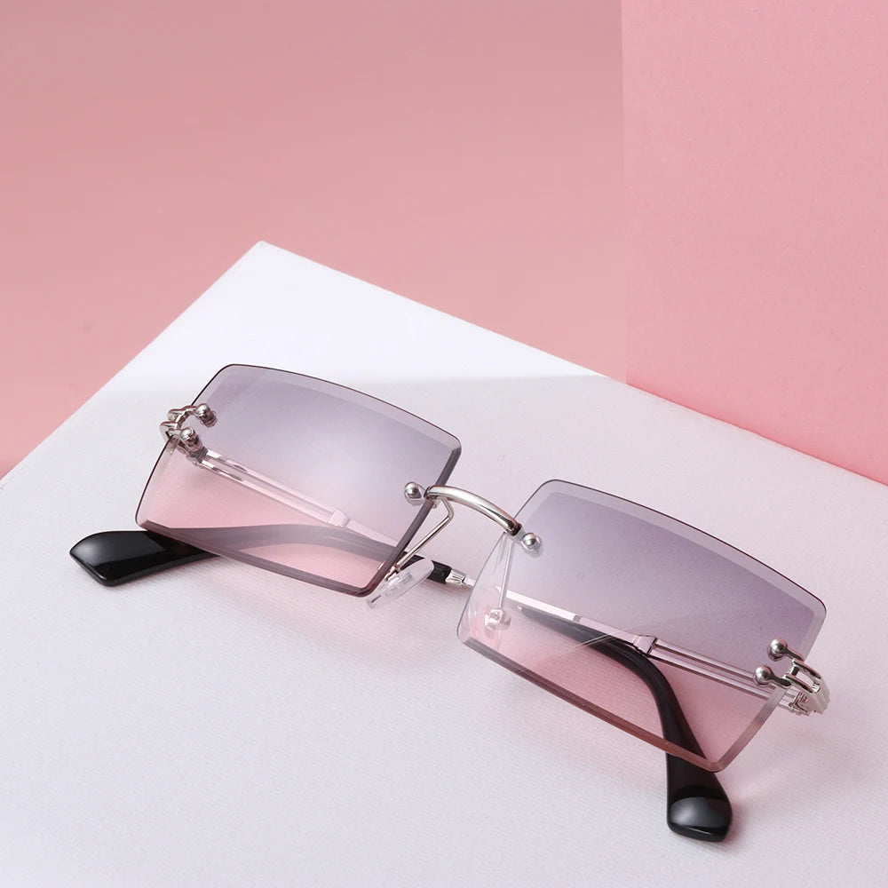 Fashion Popular Rimless Small Rectangle Sunglasses Women Men 2020 Shades Alloy Metal Glasses UV400 Eyewear