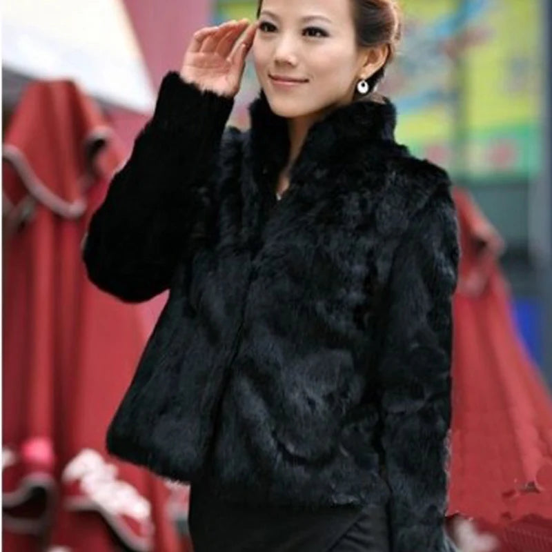 High Quality Faux Fur Coat Women's Fashion Warm Outerwear Autumn Winter Short Imitation Fur Coat Jacket 4XL Overcoat Clearance