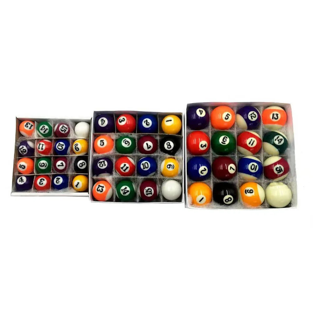 Mini Billiards Table Balls Set for Children, Polyester Resin, Complete Set, Kid, 25mm, 32mm, 38mm, 16Pcs