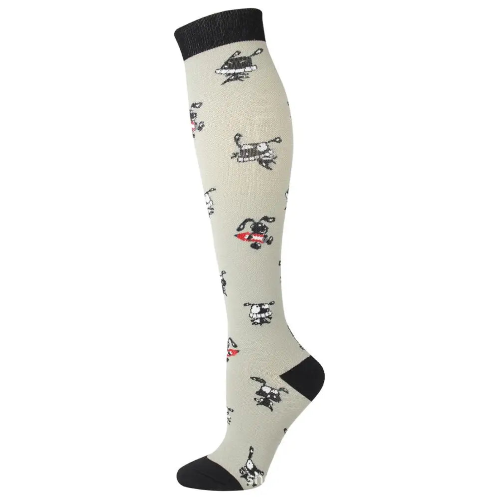 Compression Socks Women Men Outdoor Sports Halloween Series Animals Flamingo Shark Monkey Cat Bones Pressure Elastic Stockings