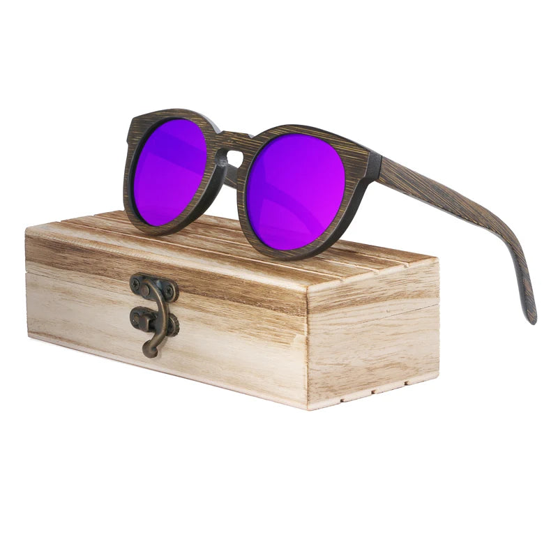 BerWer New Round Top Bamboo Sunglasses Brand Sunglass Women Retro Designer Wooden Sunglasses