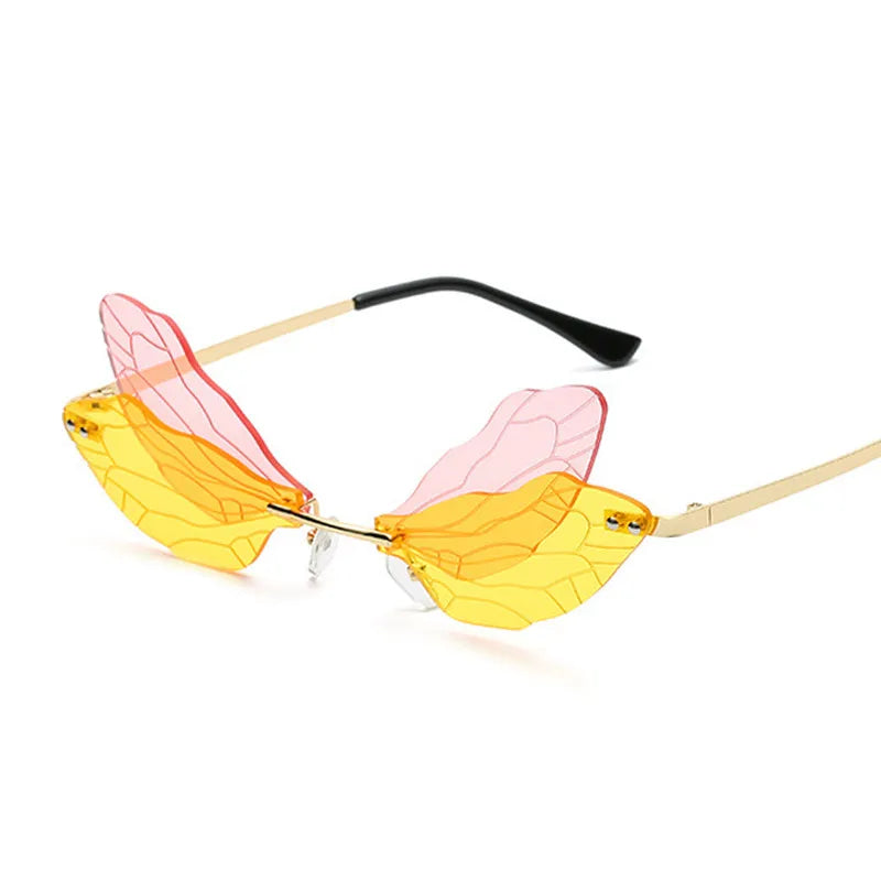 Colorful Dragonfly Rimless Sunglasses Woman Brand Designer Luxury Sun Glasses Female Party Personality Fashion Oculos De Sol