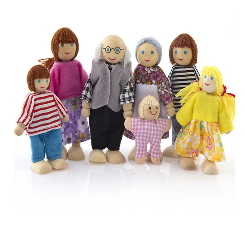 New Wooden Furniture Miniature Toy Mini Wood Dolls Family Doll Kids Children House Play Toy Boys Girls Gifts