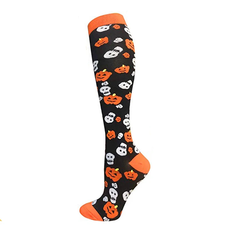 Compression Socks Women Men Outdoor Sports Halloween Series Animals Flamingo Shark Monkey Cat Bones Pressure Elastic Stockings