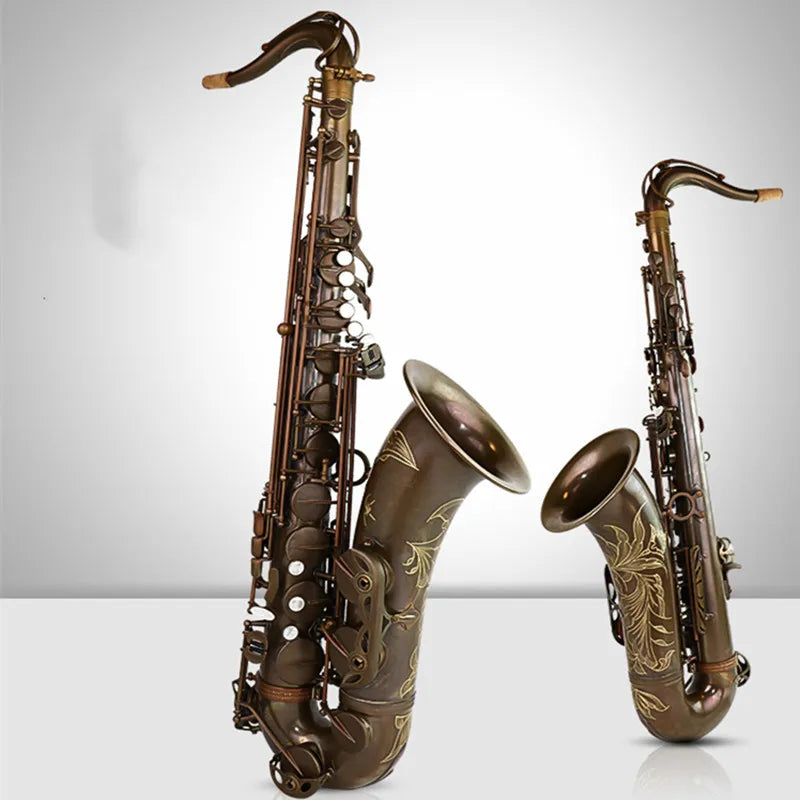 Aisiweier Brand Tenor Saxophone Professional B Flat Antique Copper Saxofone Musical Instruments Simulation Inscription Carved