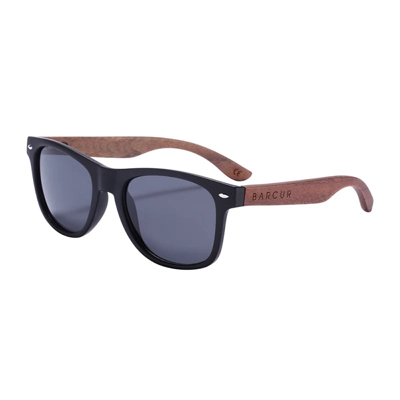 BARCUR High Quality Black Walnut Sunglasses Anti-Reflecti Men Women Mirror Sun Glasses Male UV400 Wooden Sunglass Shades Oculos