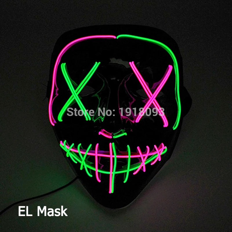Hot Sales Carnival LED Mask Party Masque Masquerade Masks Horror Neon EL Mask LED Light Up Mask Halloween Glow Party Supplies