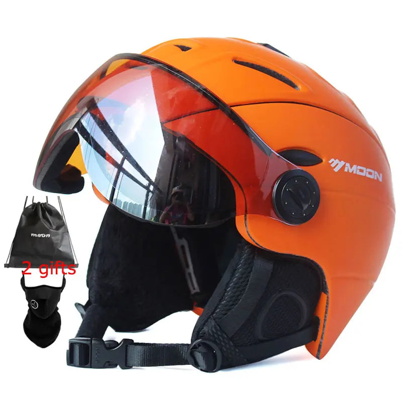 MOON Professional Half-Covered Ski Helmet Integrally-Molded Sports Man Women Snow Skiing Snowboard Helmets With Goggles Cover