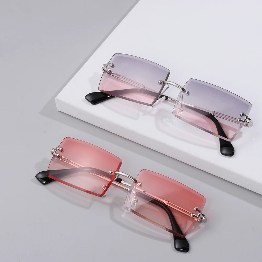 Fashion Popular Rimless Small Rectangle Sunglasses Women Men 2020 Shades Alloy Metal Glasses UV400 Eyewear
