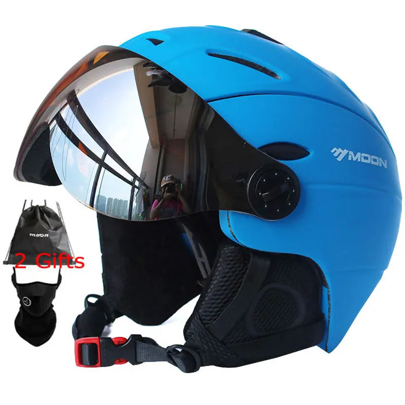 MOON Professional Half-Covered Ski Helmet Integrally-Molded Sports Man Women Snow Skiing Snowboard Helmets With Goggles Cover