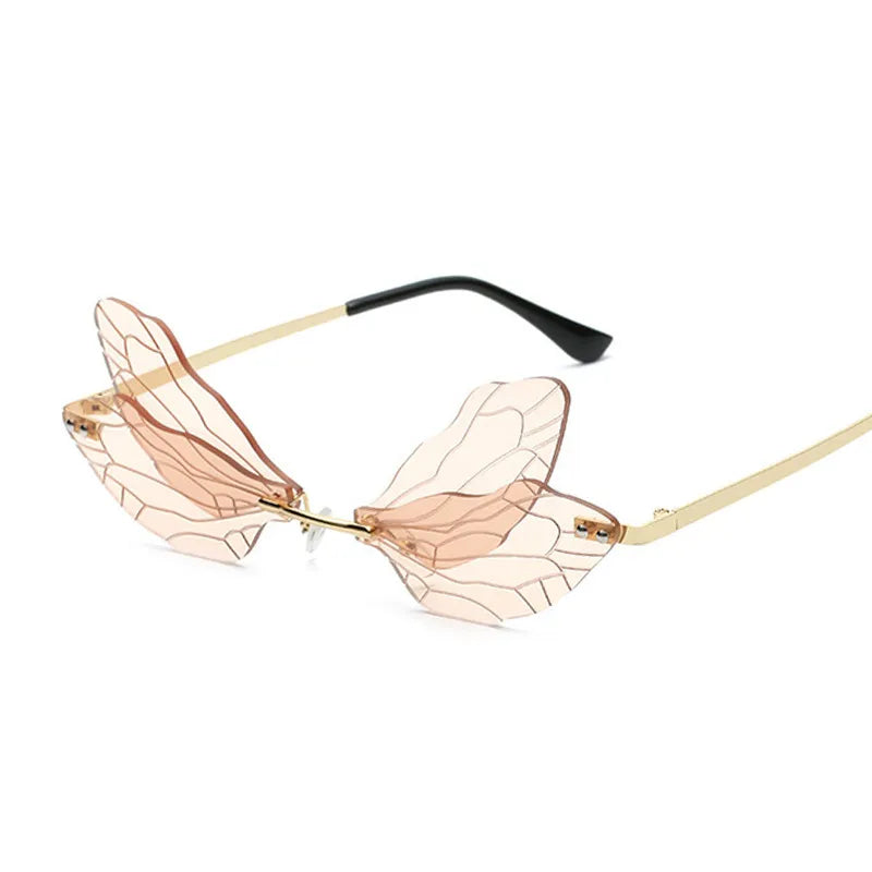 Colorful Dragonfly Rimless Sunglasses Woman Brand Designer Luxury Sun Glasses Female Party Personality Fashion Oculos De Sol