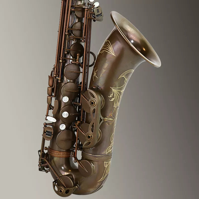 Aisiweier Brand Tenor Saxophone Professional B Flat Antique Copper Saxofone Musical Instruments Simulation Inscription Carved
