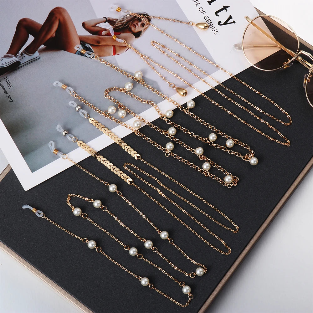 1PCs Women Fashion Pearls Sunglasses Chains Gold Eyeglasses Chains Sunglasses Holder Necklace Eyewear Retainer Accessories