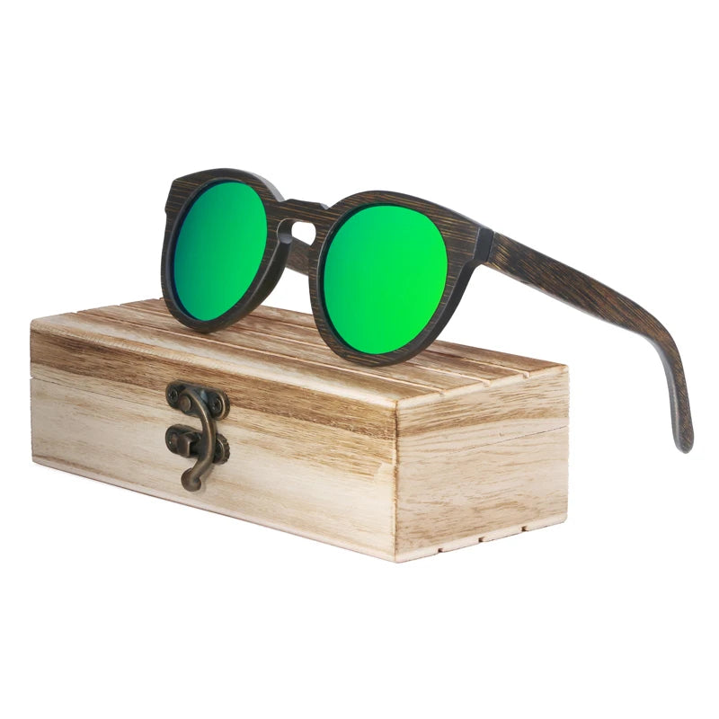 BerWer New Round Top Bamboo Sunglasses Brand Sunglass Women Retro Designer Wooden Sunglasses