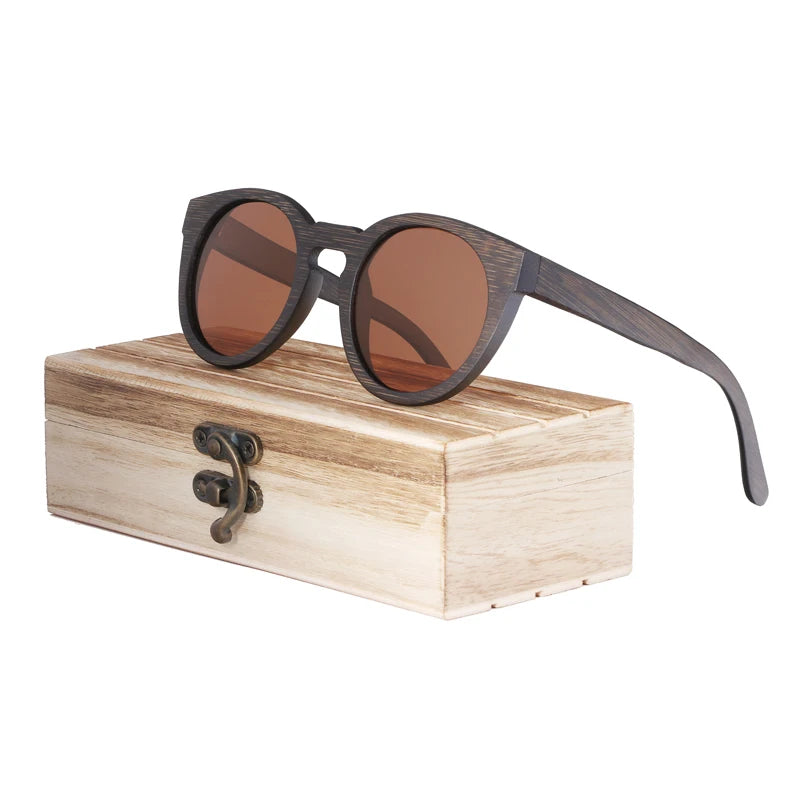 BerWer New Round Top Bamboo Sunglasses Brand Sunglass Women Retro Designer Wooden Sunglasses