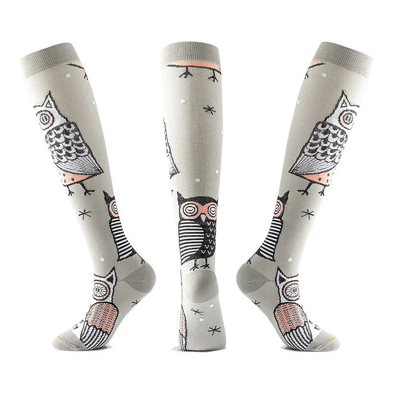 Compression Socks Women Men Outdoor Sports Halloween Series Animals Flamingo Shark Monkey Cat Bones Pressure Elastic Stockings