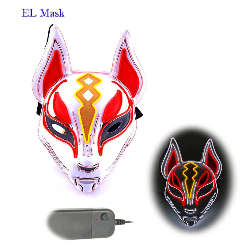 Anime Expro Decor Japanese Fox Mask Neon Led Light Cosplay Mask Game Theme Party Cos Dance DJ Payday Costume Props
