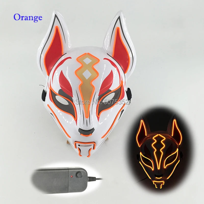 Anime Expro Decor Japanese Fox Mask Neon Led Light Cosplay Mask Game Theme Party Cos Dance DJ Payday Costume Props