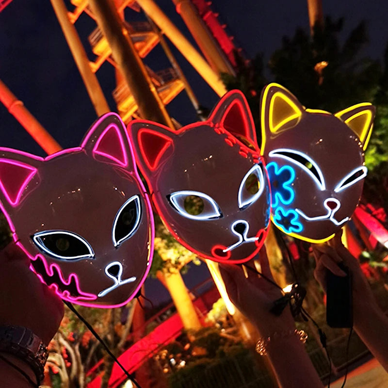 Hot Sales Carnival LED Mask Party Masque Masquerade Masks Horror Neon EL Mask LED Light Up Mask Halloween Glow Party Supplies