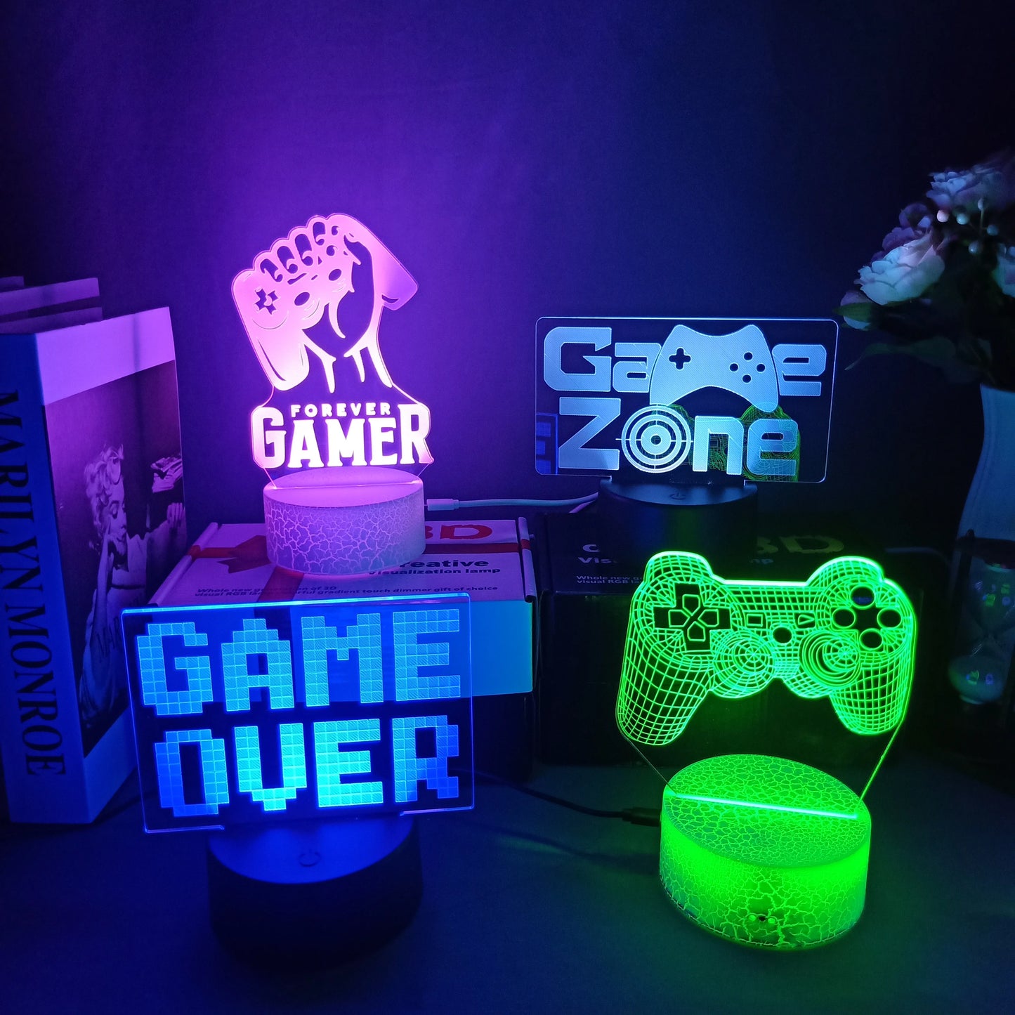 3D Night Lamp Gaming Room Desk Setup Lighting Decor Gamepad Icon LED Light Atmosphere Table Bedside Night Lamps Kids Gift