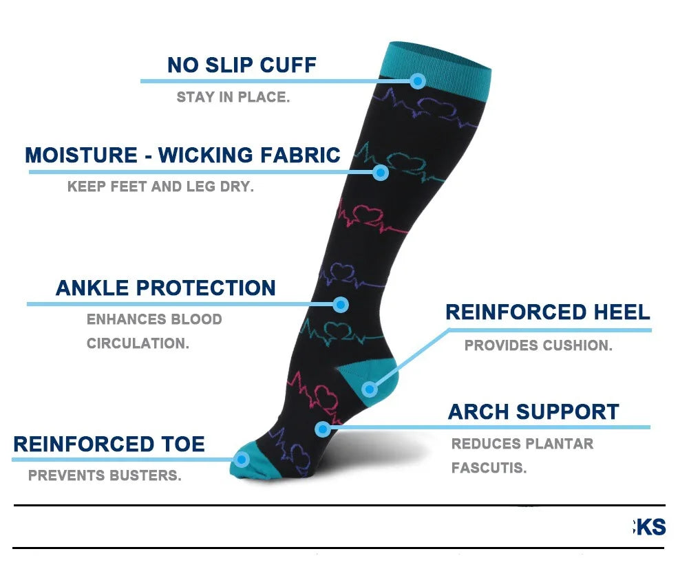 Compression Socks Women Men Outdoor Sports Halloween Series Animals Flamingo Shark Monkey Cat Bones Pressure Elastic Stockings