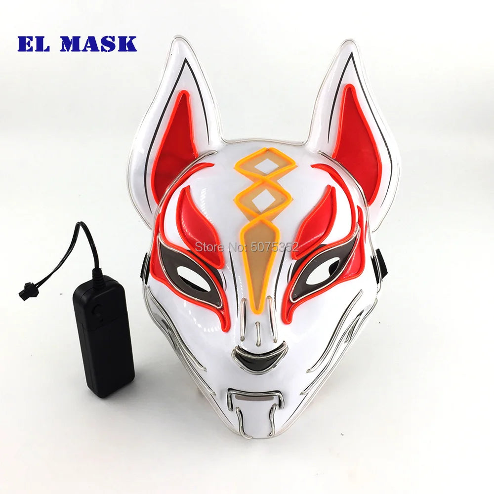 Anime Expro Decor Japanese Fox Mask Neon Led Light Cosplay Mask Game Theme Party Cos Dance DJ Payday Costume Props