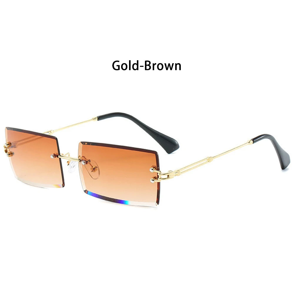 Fashion Popular Rimless Small Rectangle Sunglasses Women Men 2020 Shades Alloy Metal Glasses UV400 Eyewear