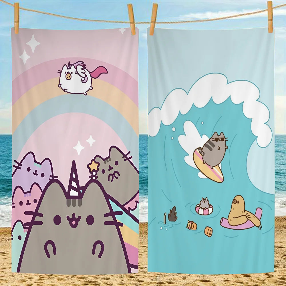 Cartoon P-Pusheen Kawai Cat Cartoon Beach Towel Cute Kawaii Room Decor Bath Girls Children Hand Towels for Bathroom Shower