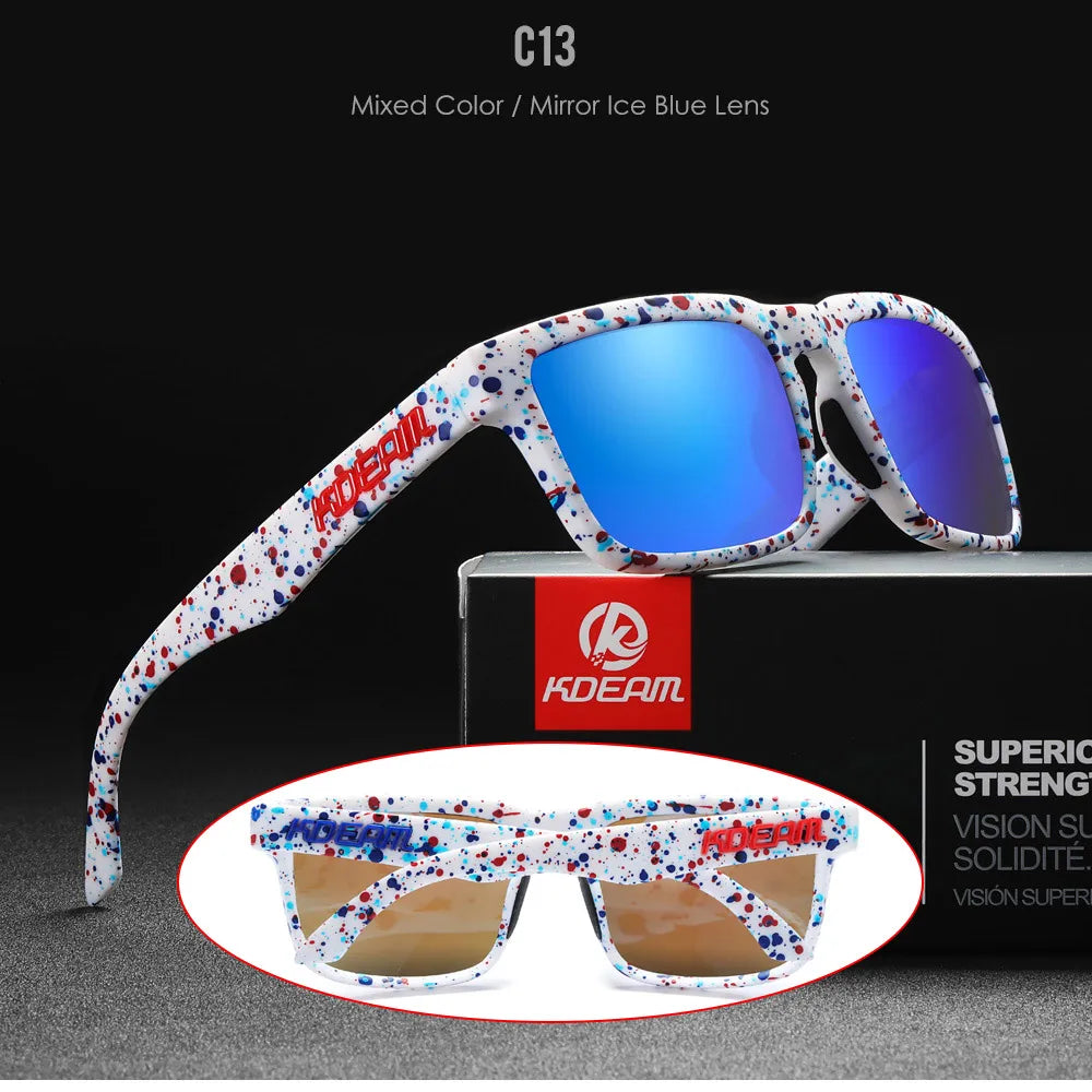 KDEAM Men's Polarized Sunglasses Fishing Lifestyles Mirrored Color Blocking Sun Glasses Women Legend Square Sunglass With Box