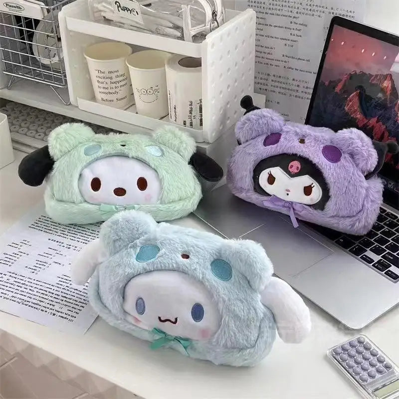 Sanrio Kuromi Cosmetic Bag Plush Pencil Case Hello Kitty Makeup Bag Large Capacity Stationery Pencil Pouch Storage Bag Girl Gift