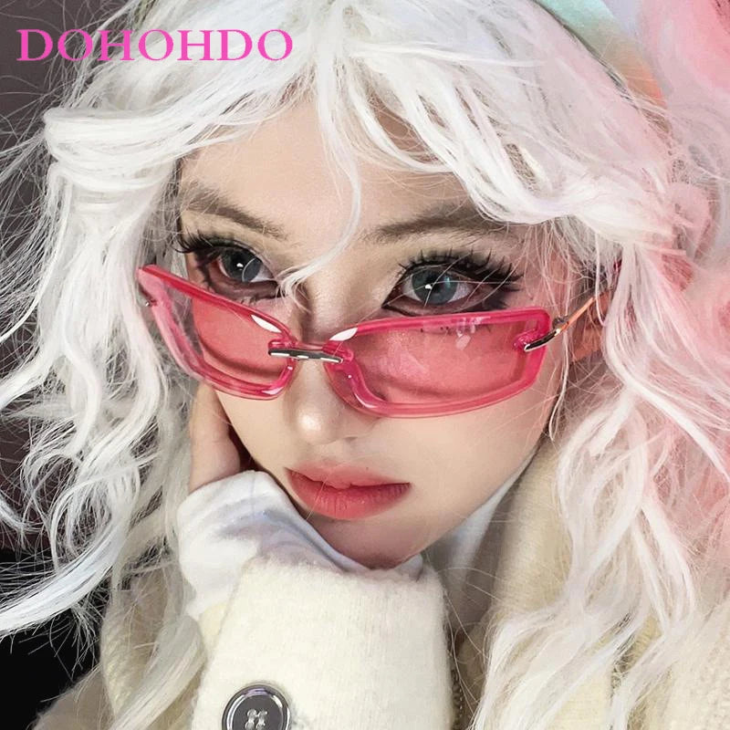 Rimless Y2K Style Sunglasses Rectangle Fashion Popular Luxury Brand Women Men Shades Rectangle Sun Glasses for Female Male UV400