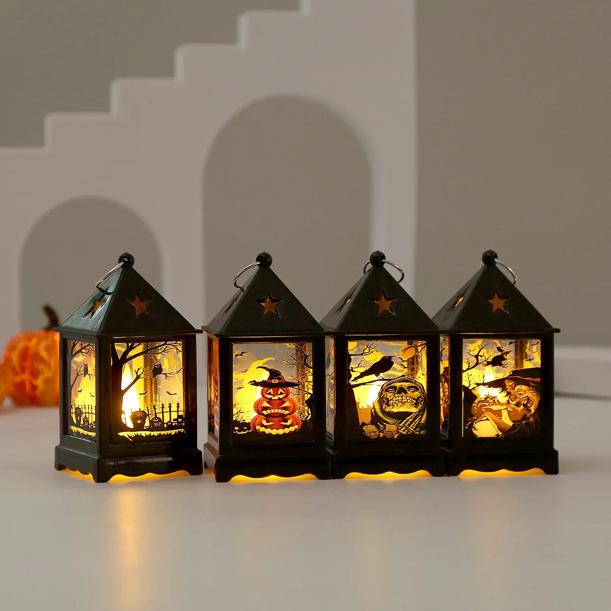 1PC Creative Small Night Lamp Halloween Storm Lantern Led Portable Pumpkin Lamp Holiday Atmosphere Decoration Props Layout
