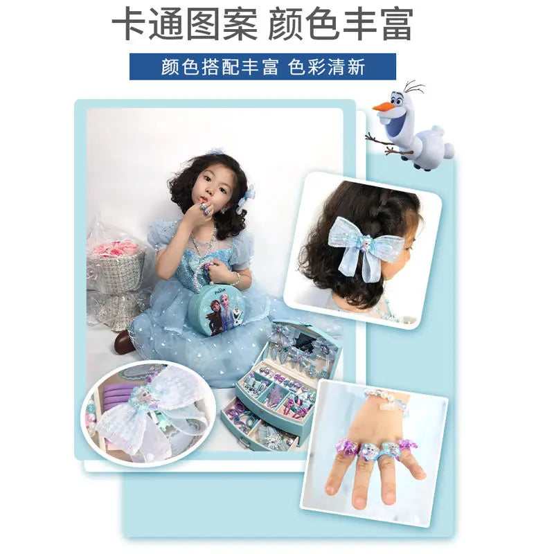Disney Cartoon Gift Frozen Jewelry Set Princess Elsa Box Little Girl Toy Pretend Play Fashion Toys Birthday Christmas Gifts