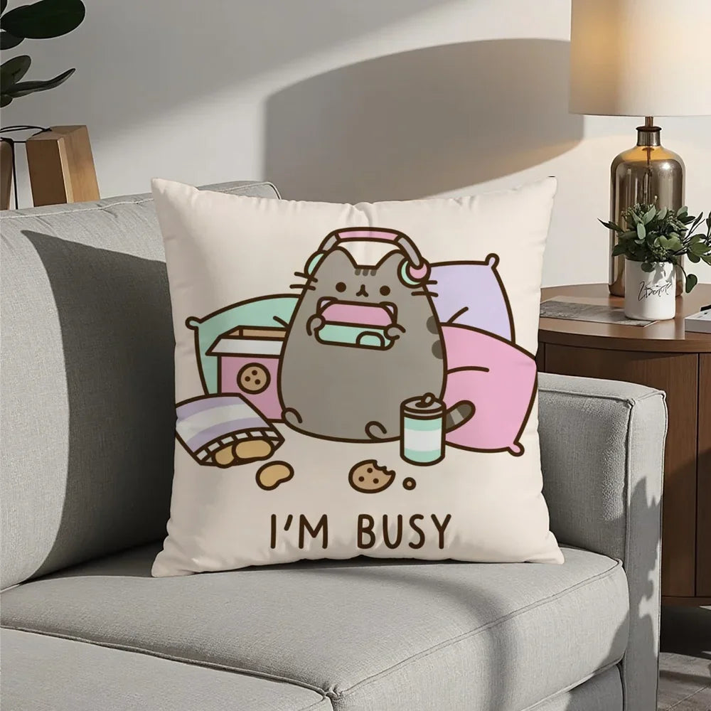 Cute P-PusheenS Cartoon Pillow Case Plush Fabric Soft Pillowcase Double Sided Print Cushion Cover Household Gifts