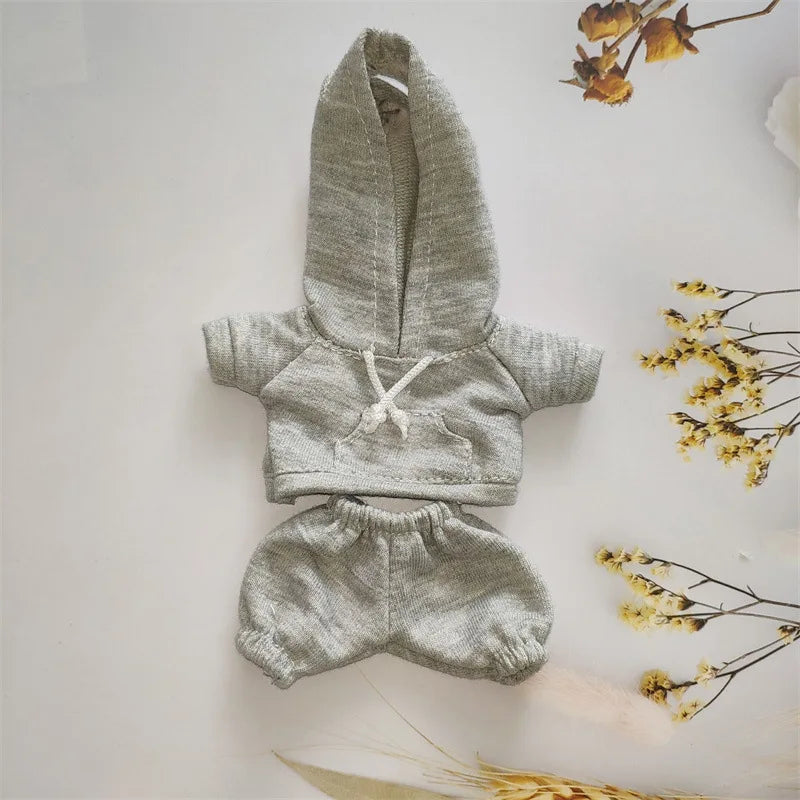 17cm Labubu Doll's Clothes the Monster Outfit Accessories Clothing DIY Kids Gift Girls Hooded Sweatshirt Pants Shoes White E25V