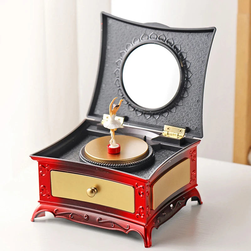 Classical Rotating Dancer Ballerina Piano Music Box Jewelry Organizer Ballerina Wind-Up Music Box Storage Organizer With Mirror
