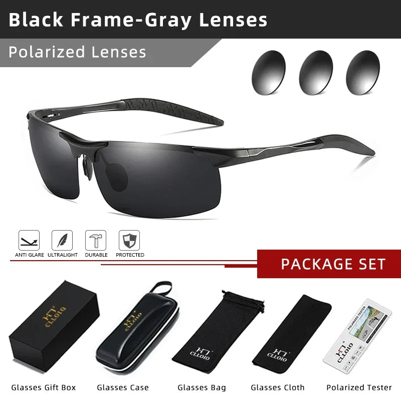 CLLOIO Brand Men's Polarized Sunglasses Aluminum Frame UV400 Anti-Glare Sun Glasses Male Driving Glasses Rimless Oculos De Sol