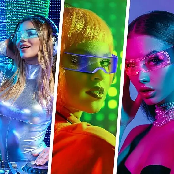 Halloween Party Glasses LED Light Up Cyberpunk Glasses Glowing Cool Goggles for Man Women Futuristic Cosplay Bar Party Props
