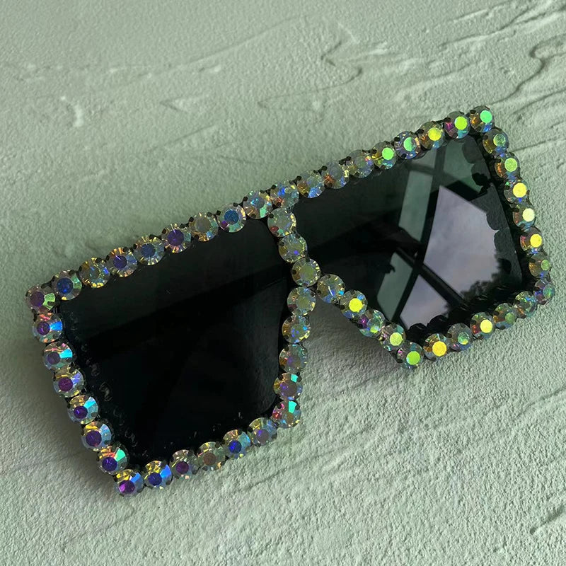 Oversized Glitter Crystal Sunglasses Women Square Sunglasses Bling Rhinestone Sun Glasses for Woman Luxury Fashion Shade UV400