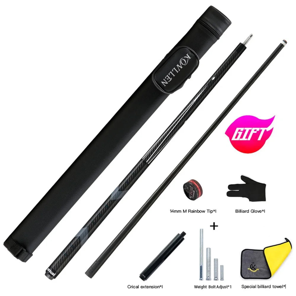 CRICAL CL-PRO Carbon Fiber Pool Cue Stick With 12.5mm Tip 3 * 8/8 Joint Pin Low Deflection for Professional 1/2 Billiard Cue