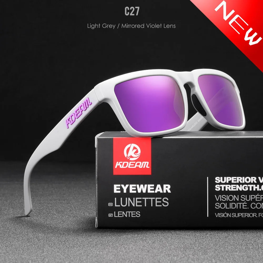 KDEAM Men's Polarized Sunglasses Fishing Lifestyles Mirrored Color Blocking Sun Glasses Women Legend Square Sunglass With Box