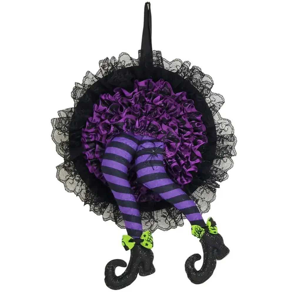 Halloween Wreath With Led Lights Door Hanging Decoration Pumpkin Witch Hat Leg Wreath Carnival Party Gifts Home Halloween Decor